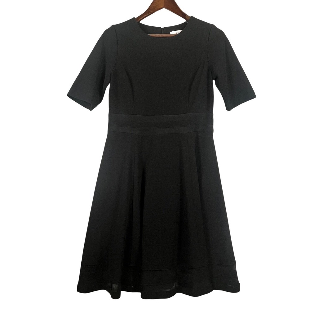 Calvin Klein Womens 10 Fit Flare Dress 3/4 Sleeve Black Stretch Mesh Classic